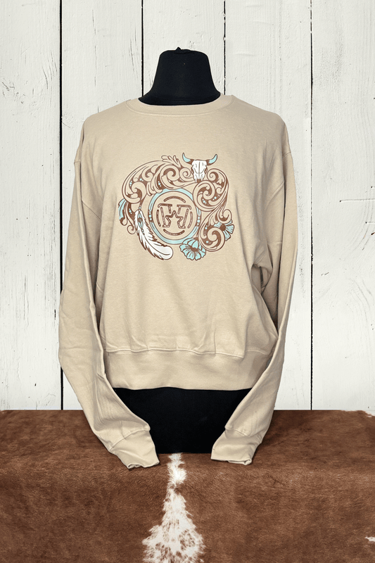 Molleton col rond femme - Leather flower turquoise