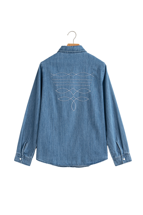 Chemise femme western en jeans avec broderie