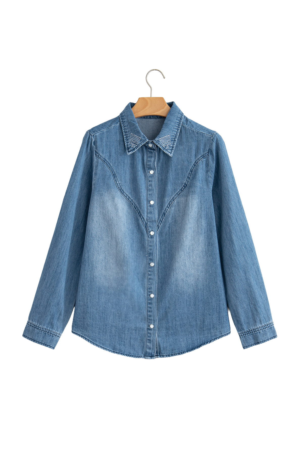 Chemise femme western en jeans avec broderie