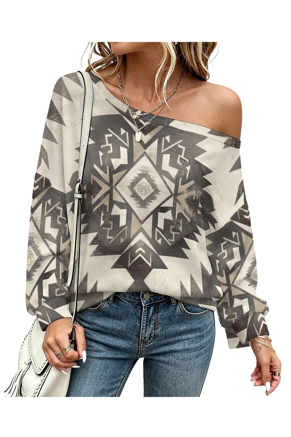 Gilet femme épaule basse - RW aztec pattern beige