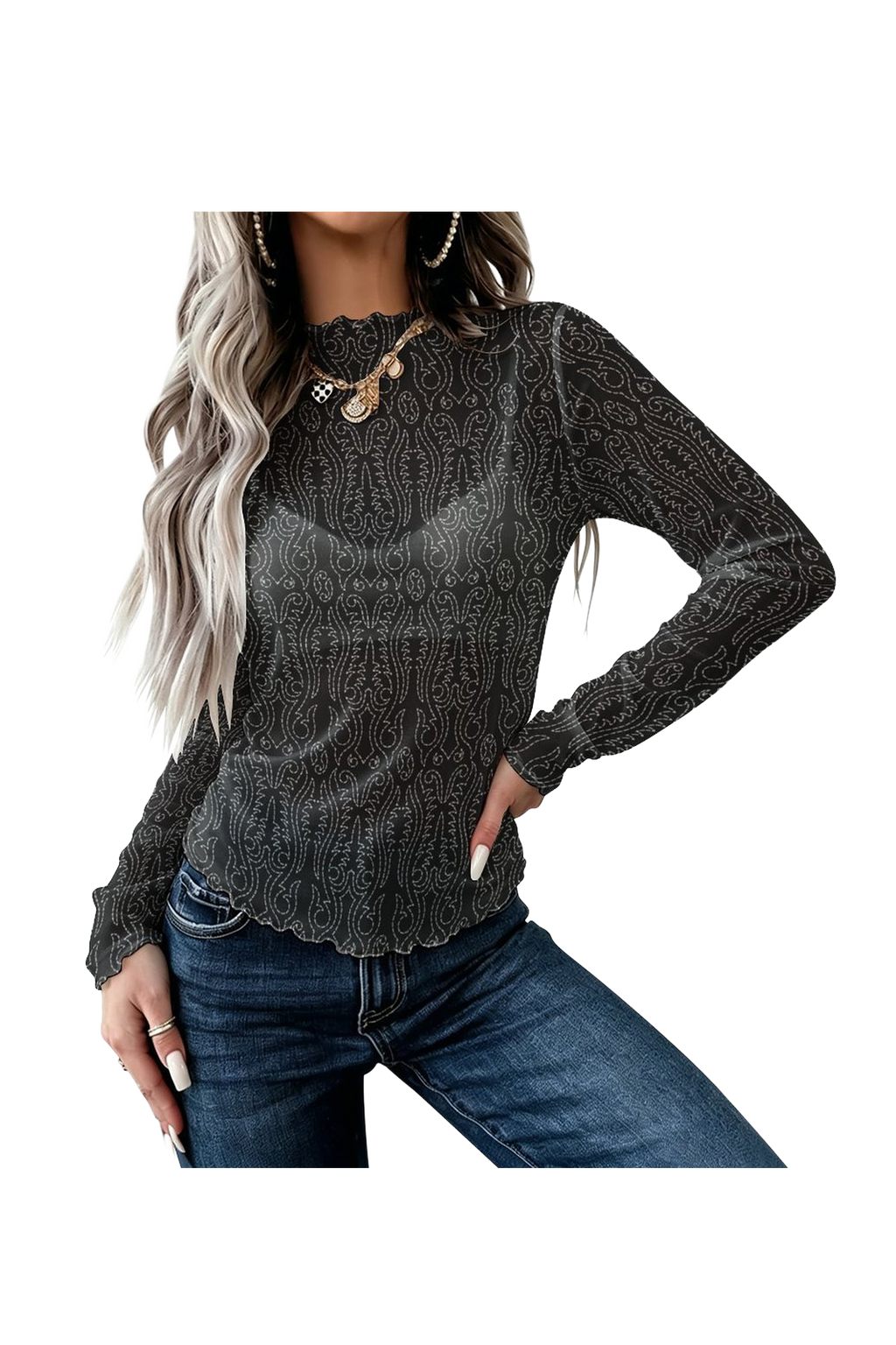 Haut femme mesh - broderie western pattern