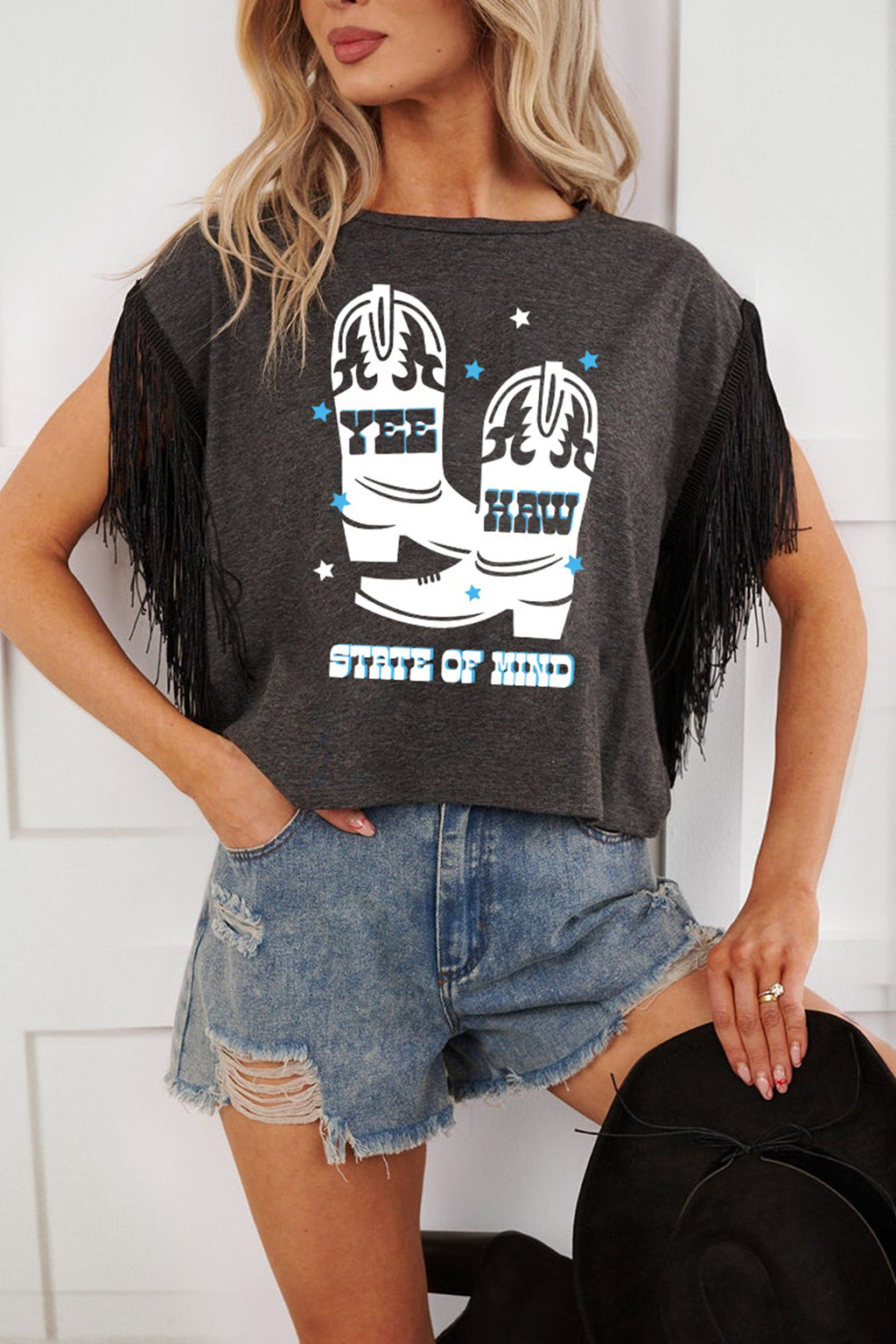 T-shirts manches à franges Yee Haw