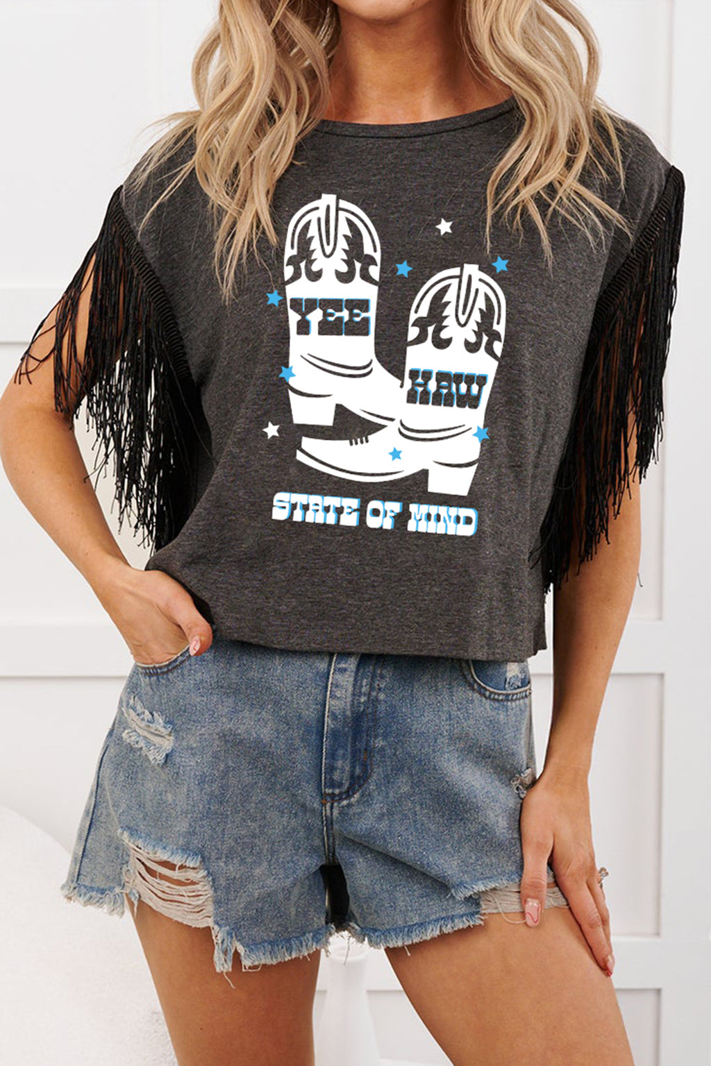 T-shirts manches à franges Yee Haw