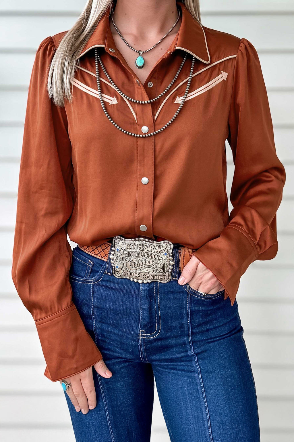 Chemise femme western avec applique et couture