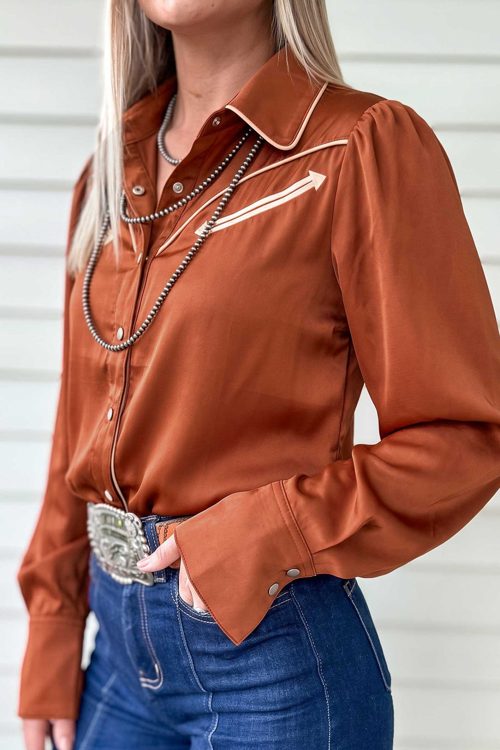 Chemise femme western avec applique et couture