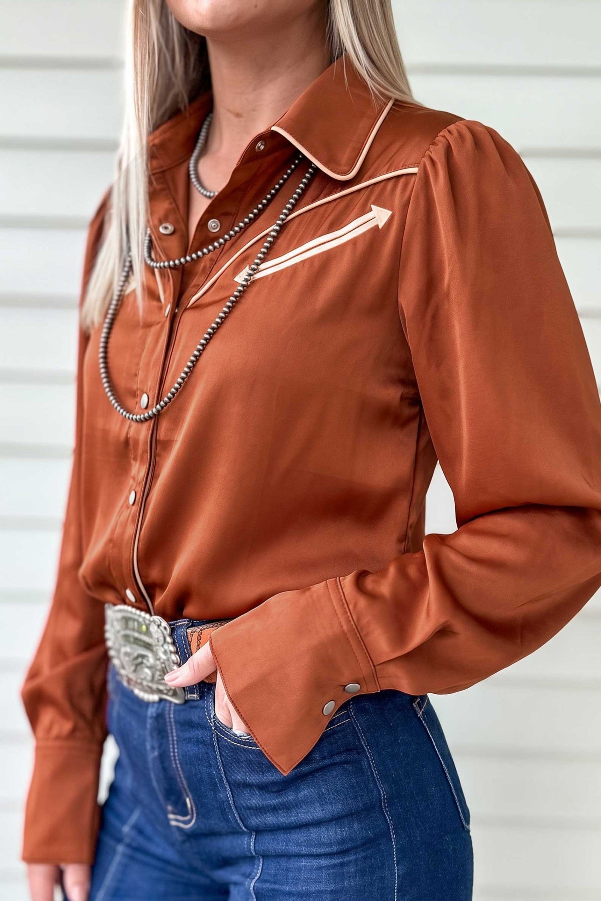 Chemise femme western avec applique et couture