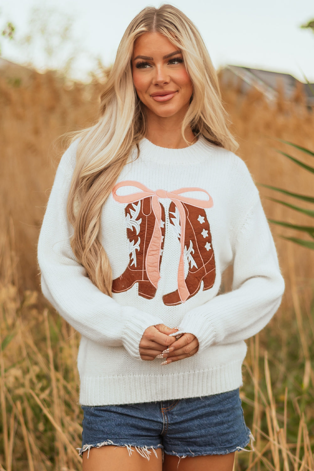 Sweater femme bottes cowboy brodées