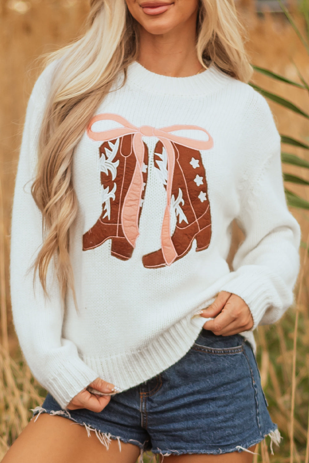 Sweater femme bottes cowboy brodées
