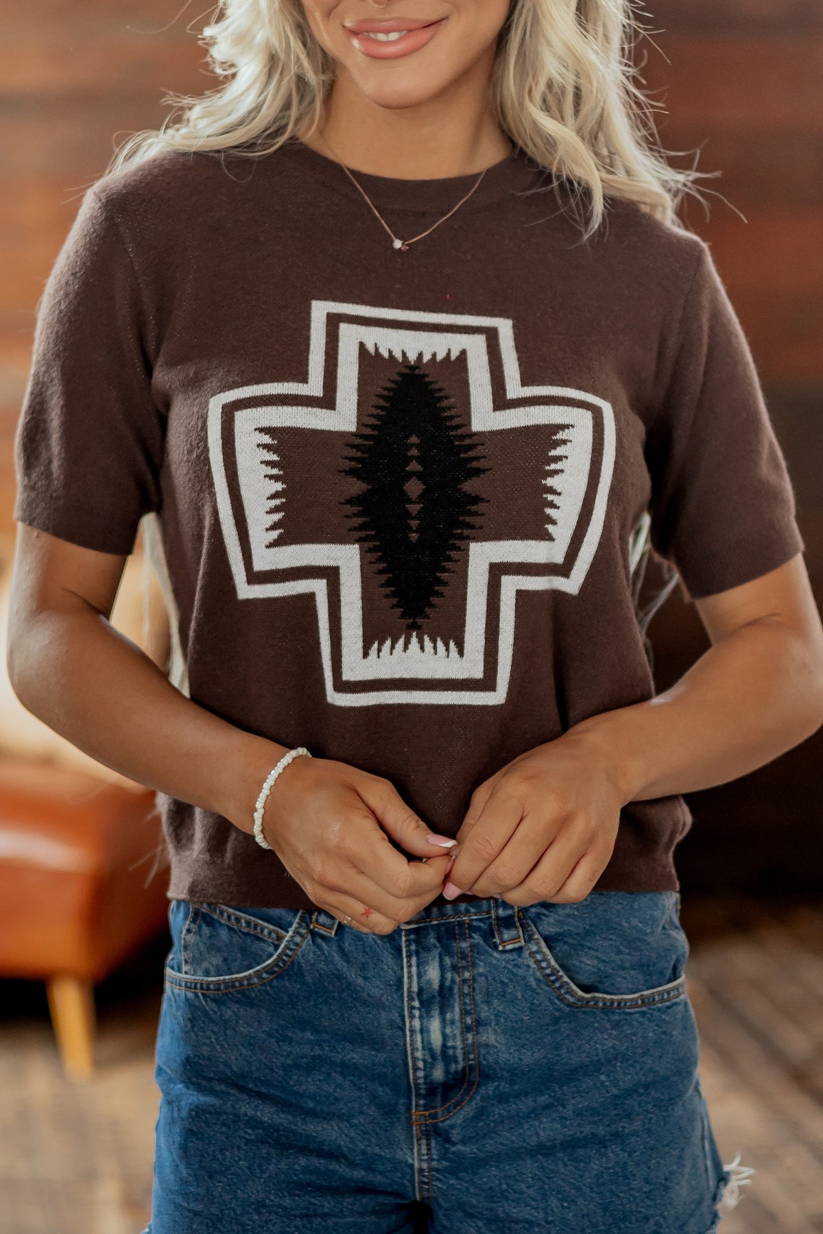 Sweater manches courtes motif western