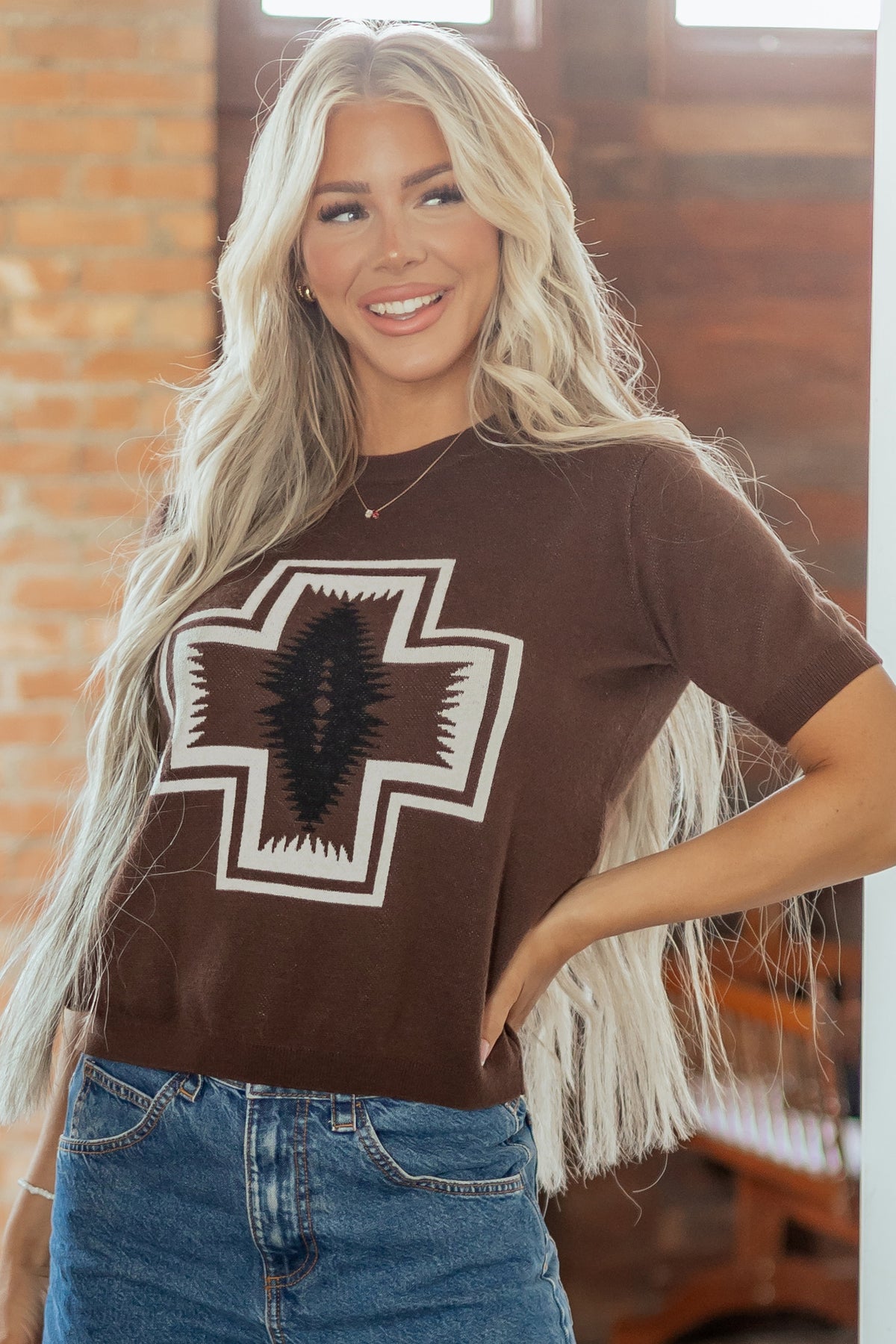 Sweater manches courtes motif western