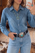 Chemise femme western en jeans avec broderie