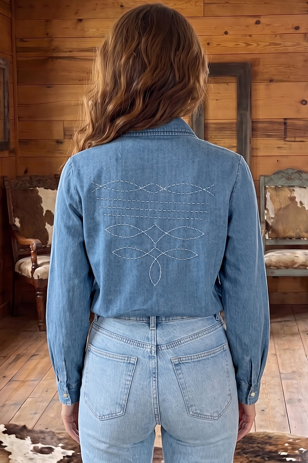 Chemise femme western en jeans avec broderie