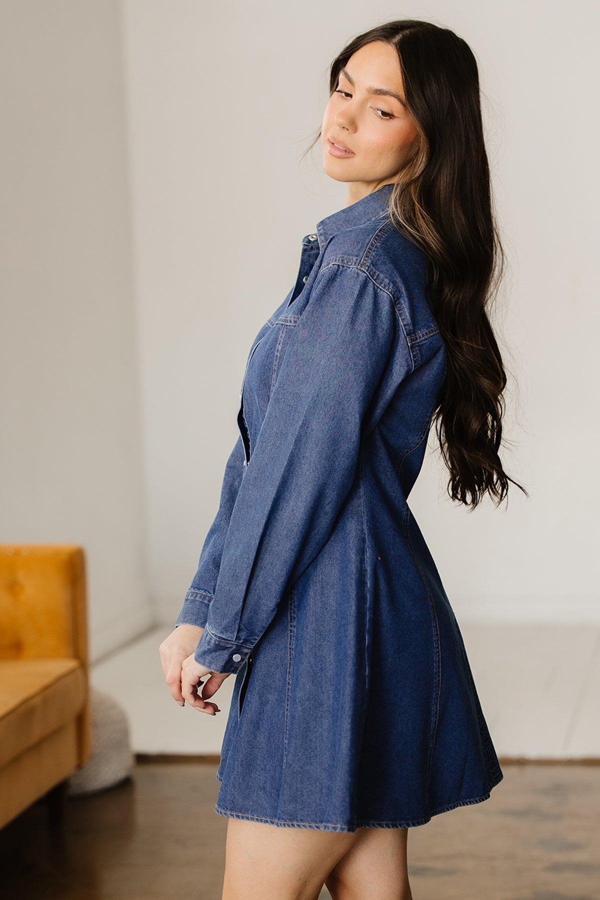 Robe femme en jeans manches longues