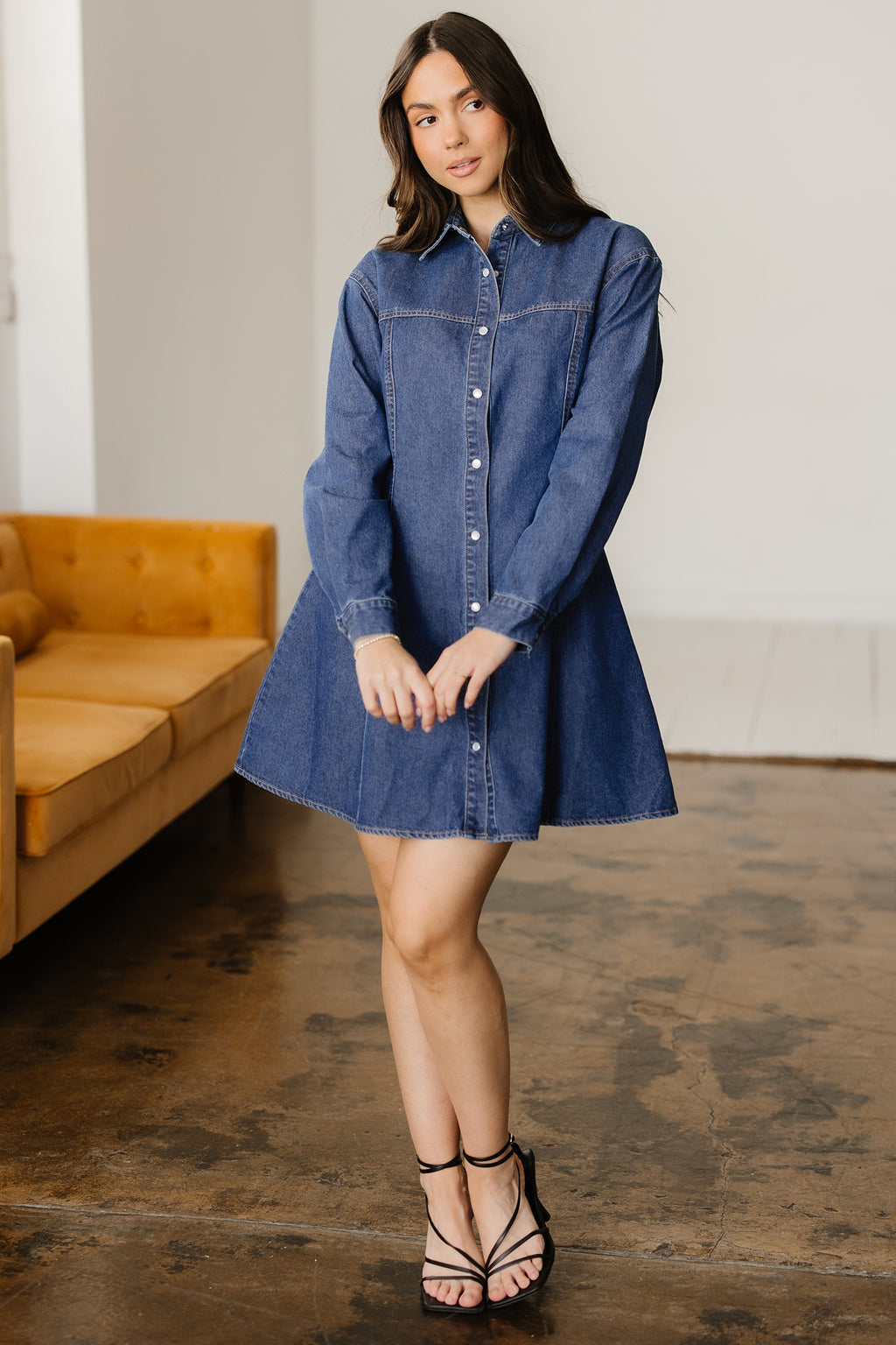Robe femme en jeans manches longues
