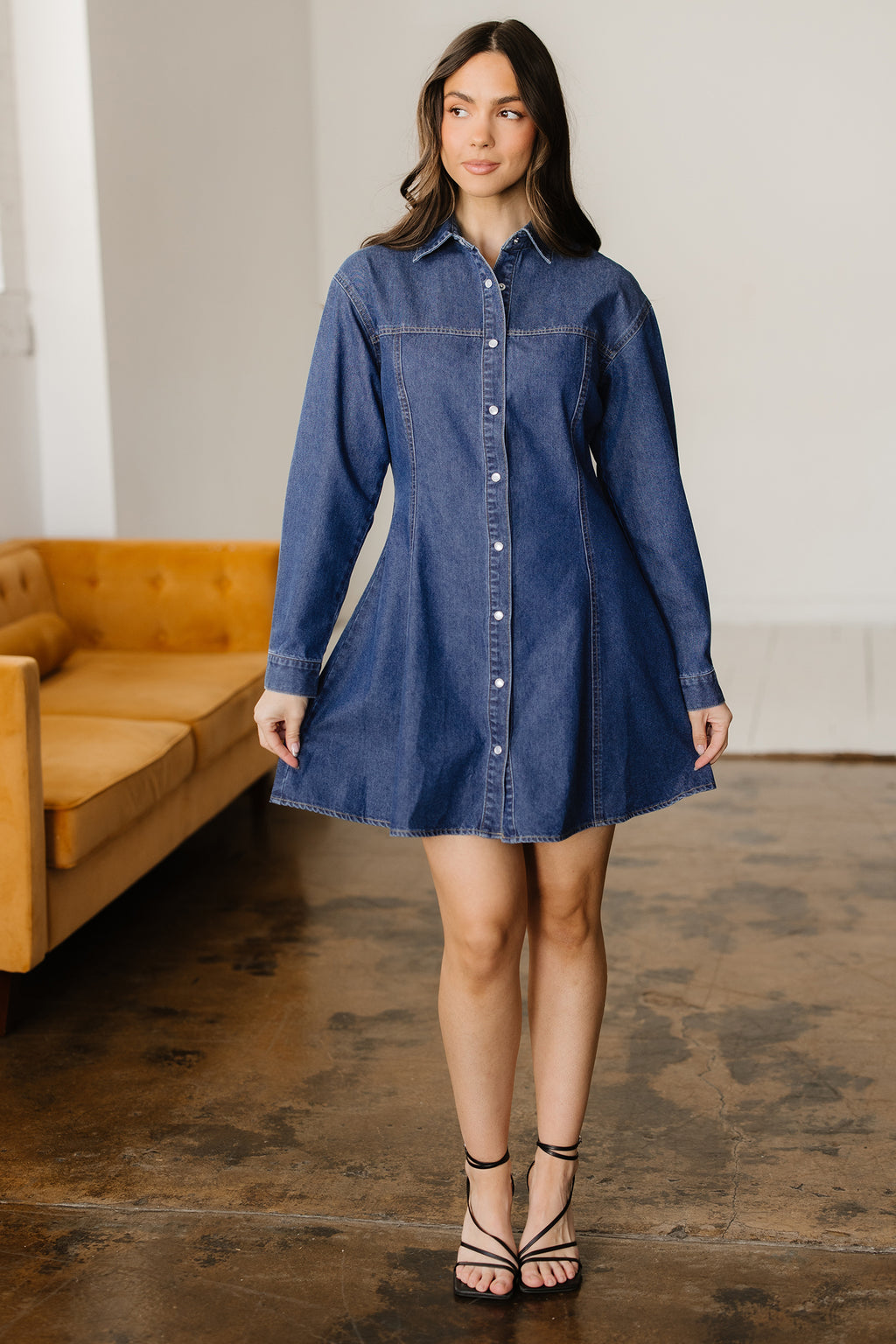 Robe femme en jeans manches longues