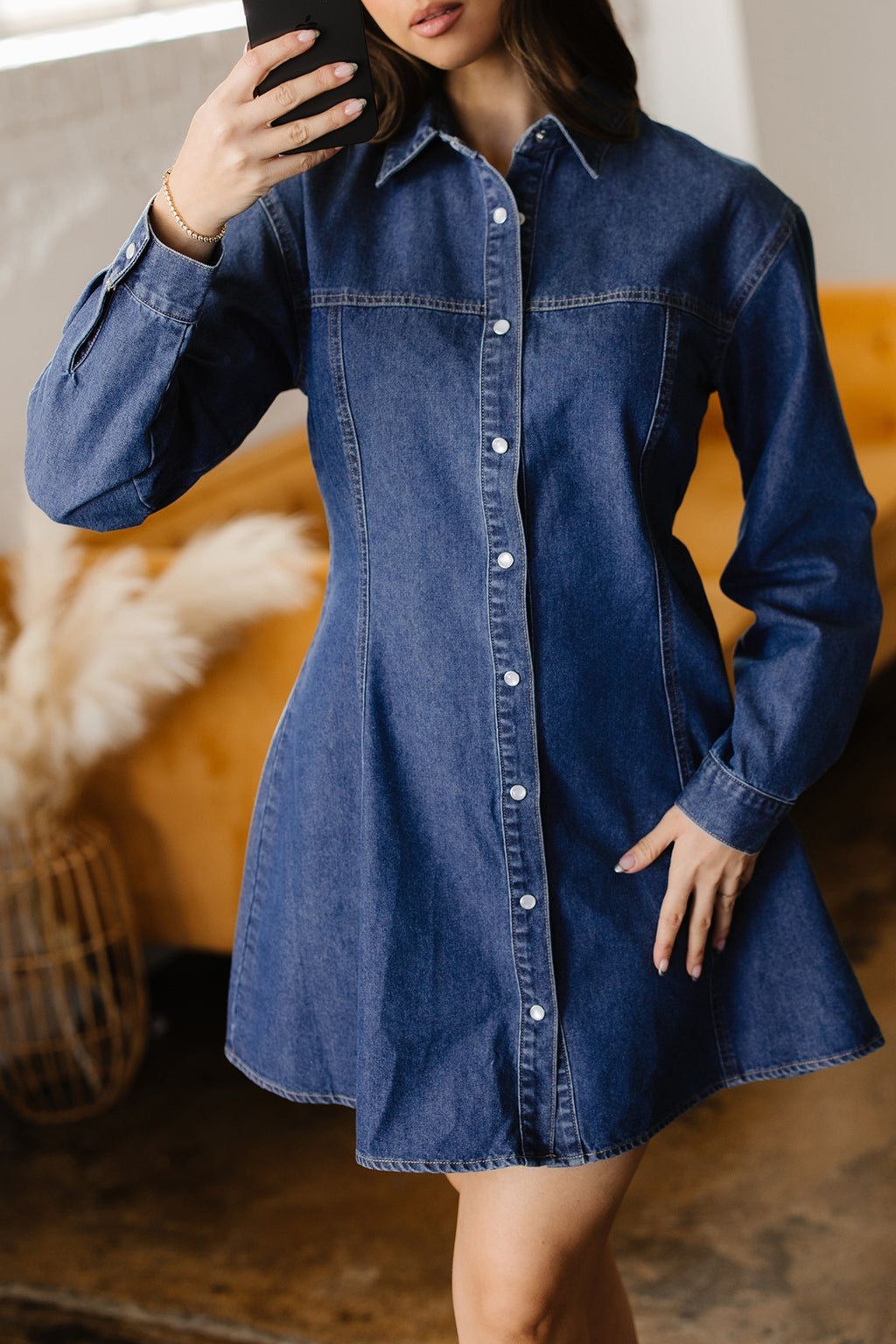 Robe femme en jeans manches longues