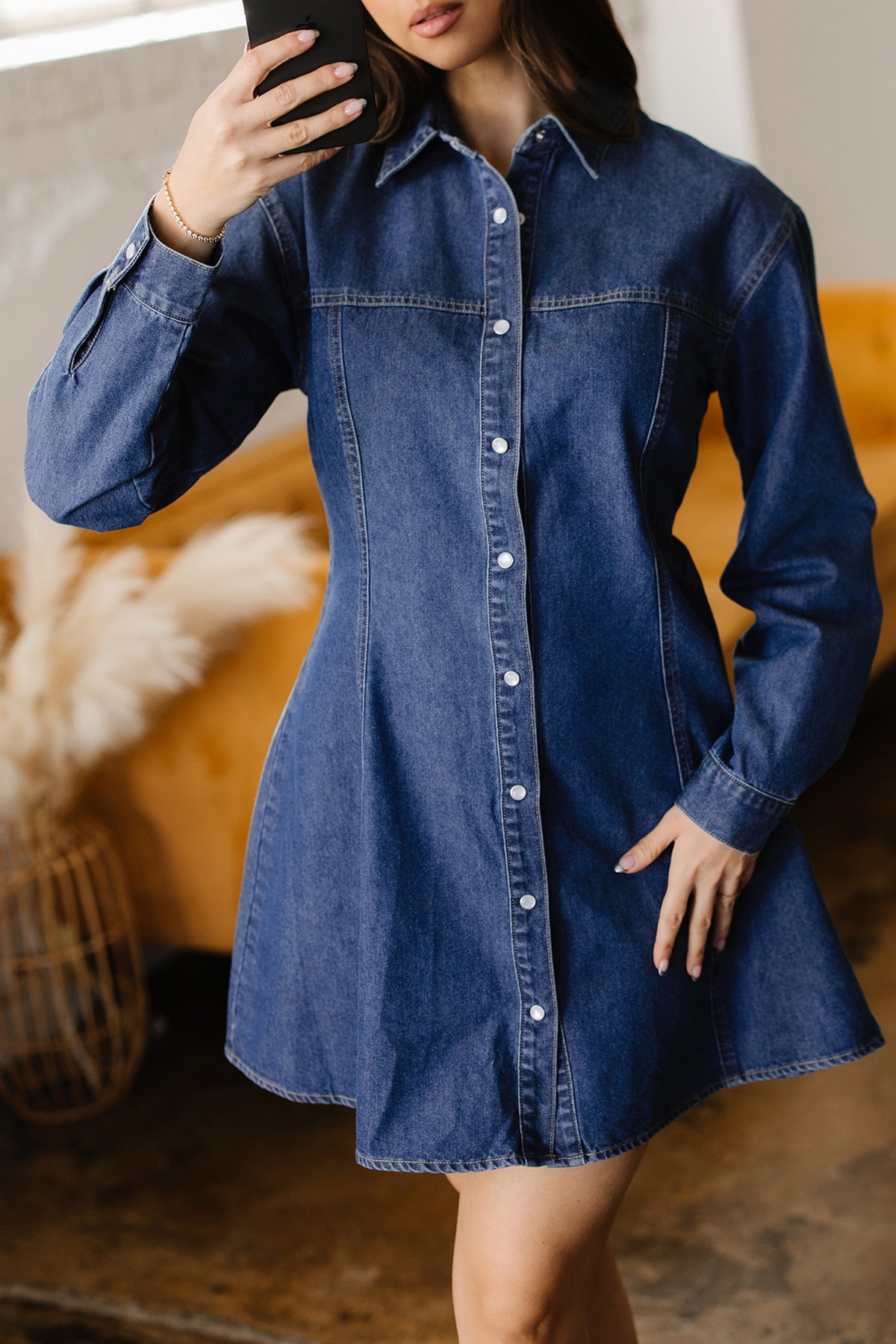 Robe femme en jeans manches longues