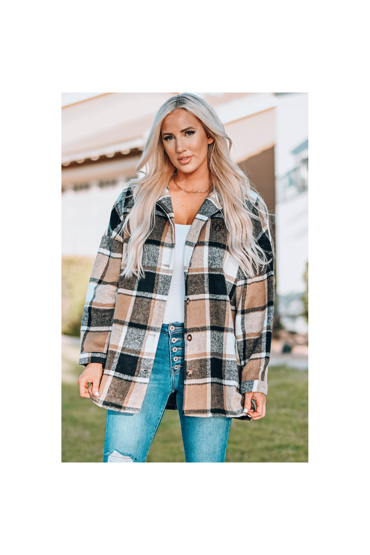 Veste boutonnée à carreaux avec broderie Rockin West