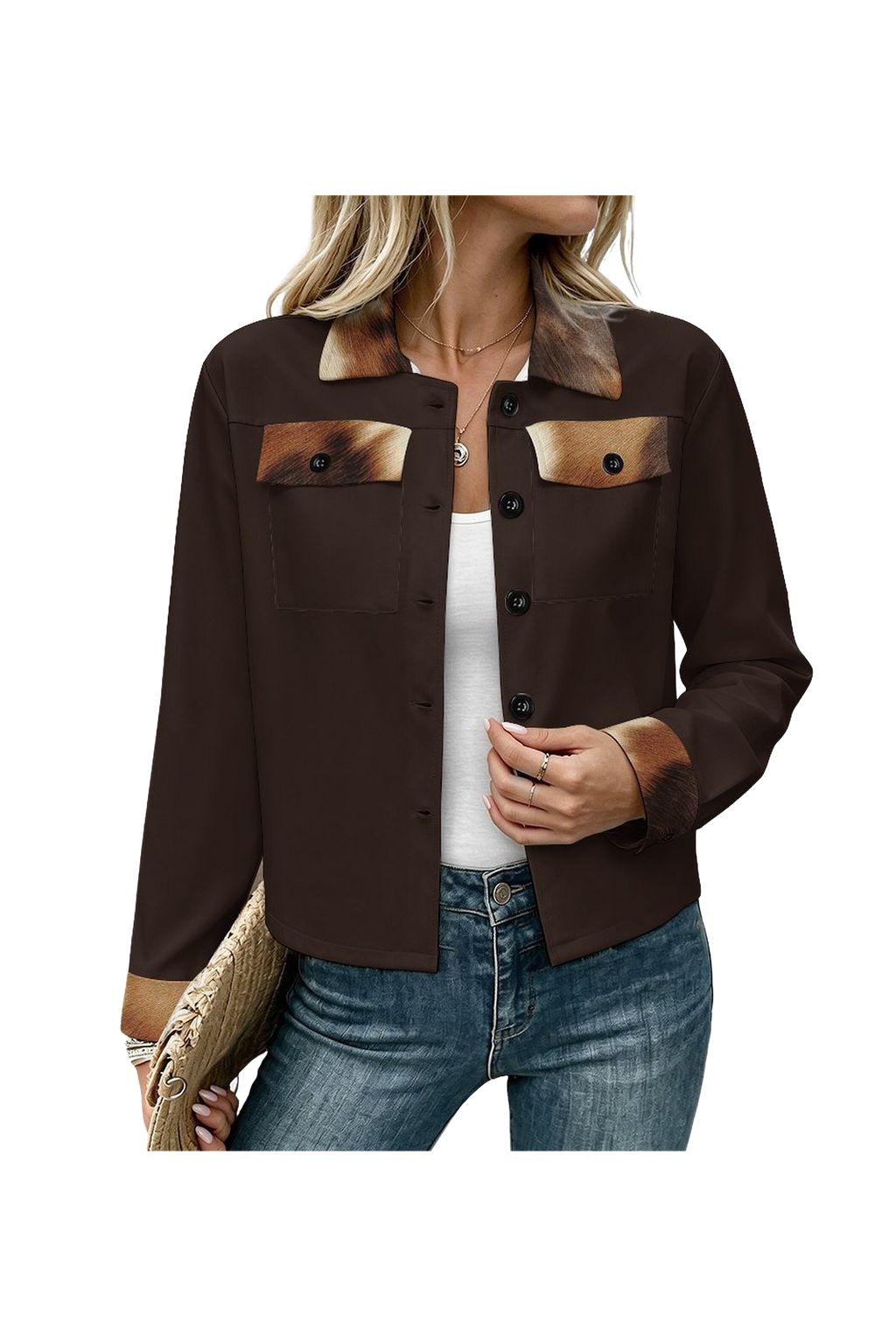 Manteau femme brun avec peau de vache