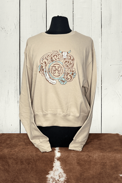 Molleton col rond femme - Leather flower turquoise