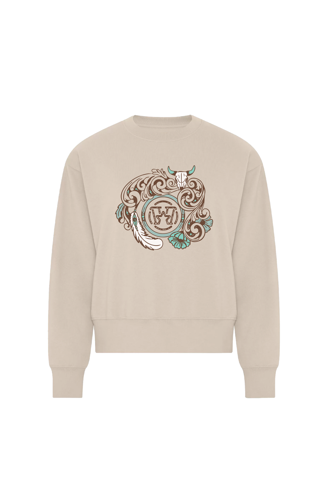 Molleton col rond femme - Leather flower turquoise