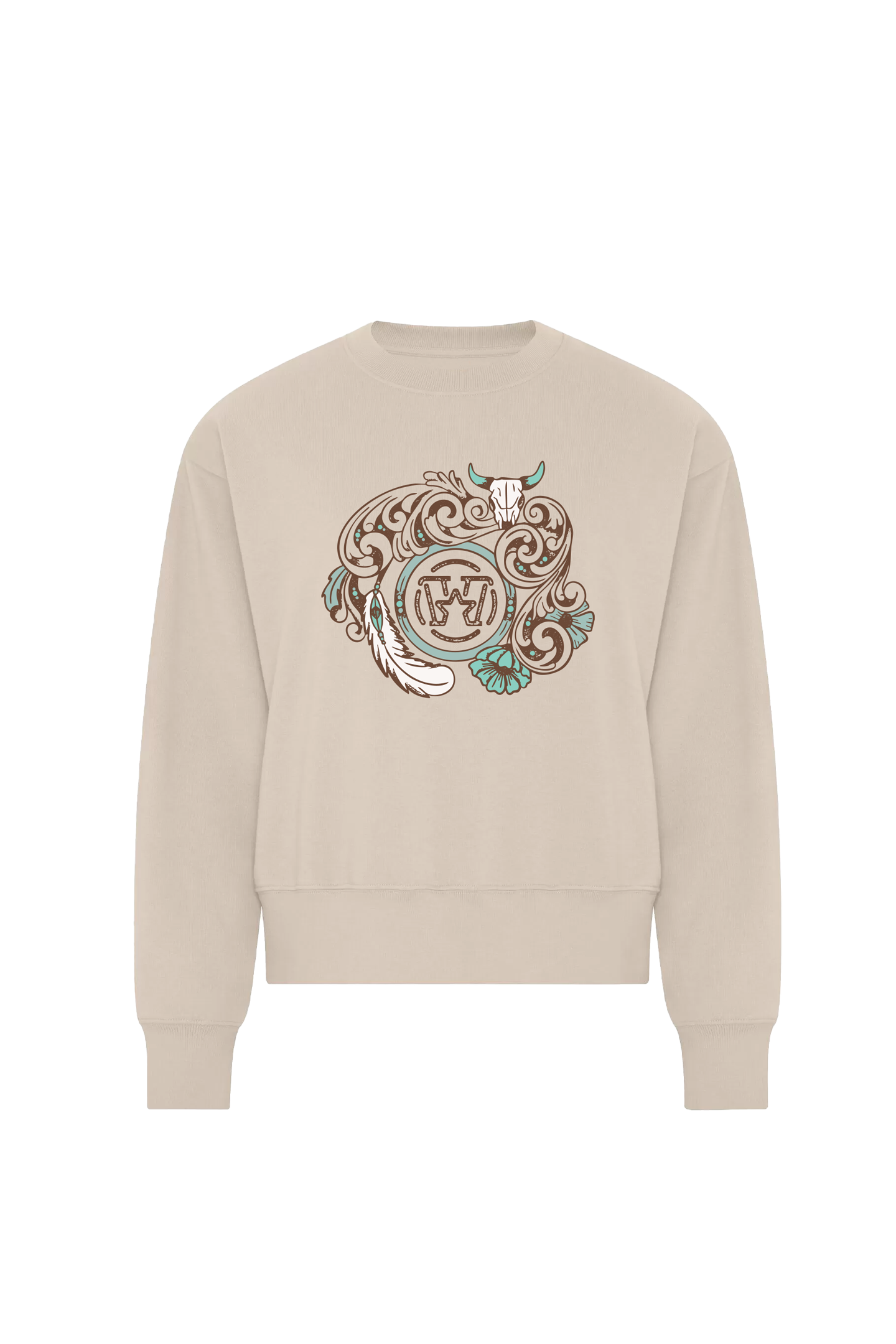 Molleton col rond femme - Leather flower turquoise