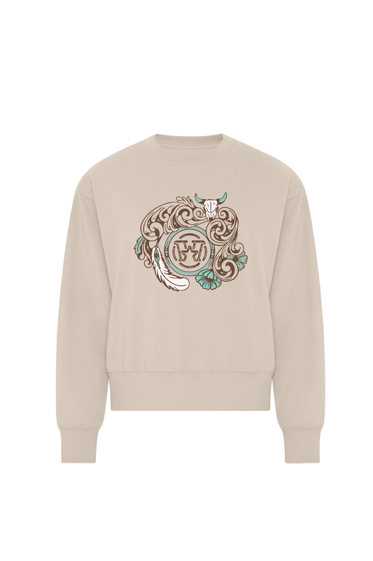 Molleton col rond femme - Leather flower turquoise