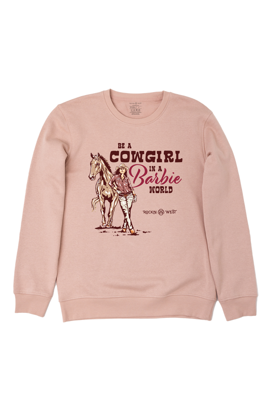 Coton ouaté à col rond femme - Be a cowgirl in a Barbie world