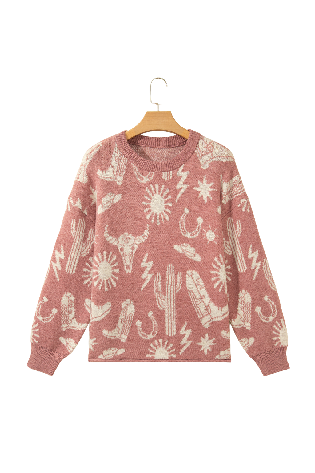 Sweater femme rose avec pattern western