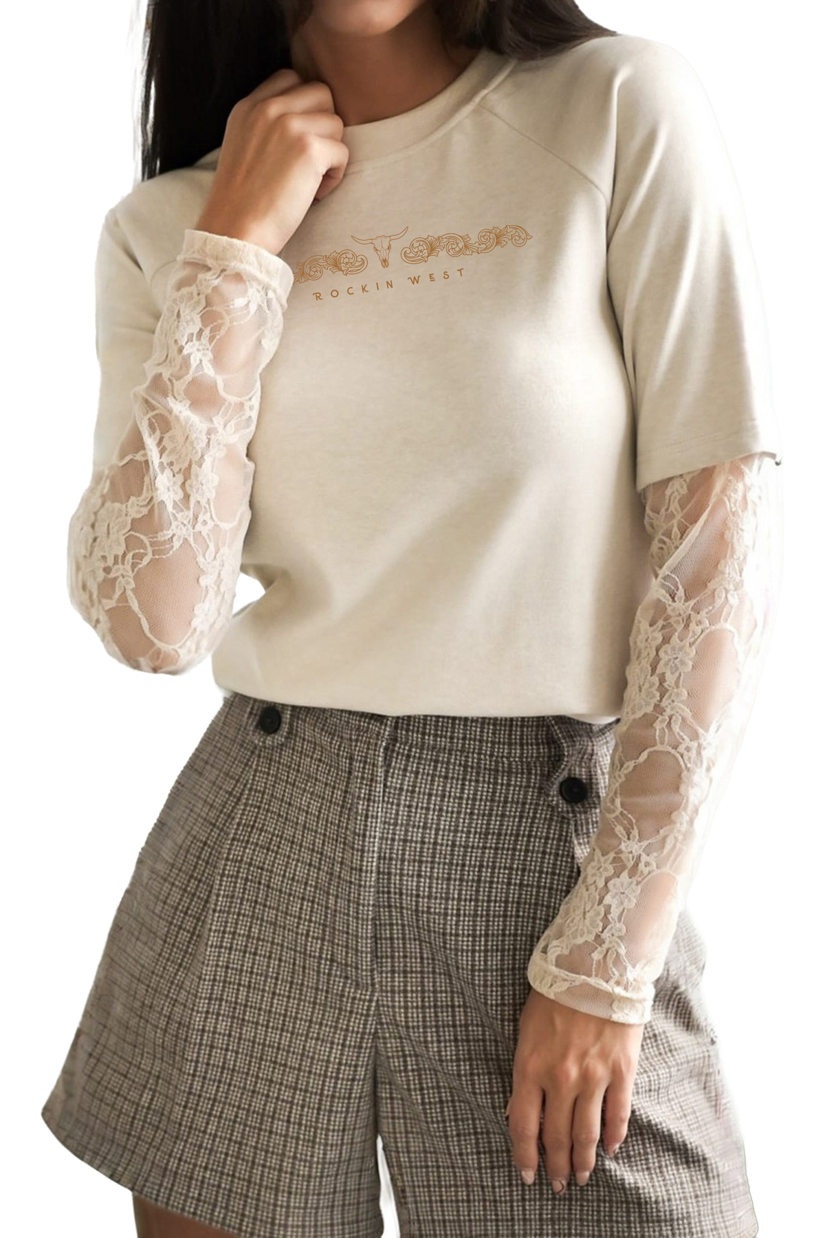T-shirt femme manches longues en dentelles - Rockin West