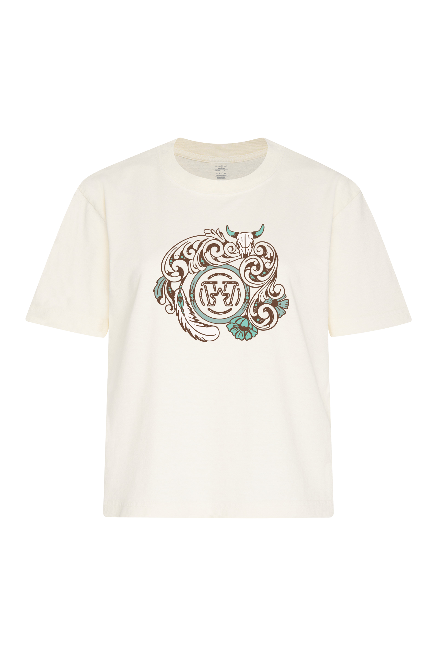 T-shirt court femme - Leather flower turquoise