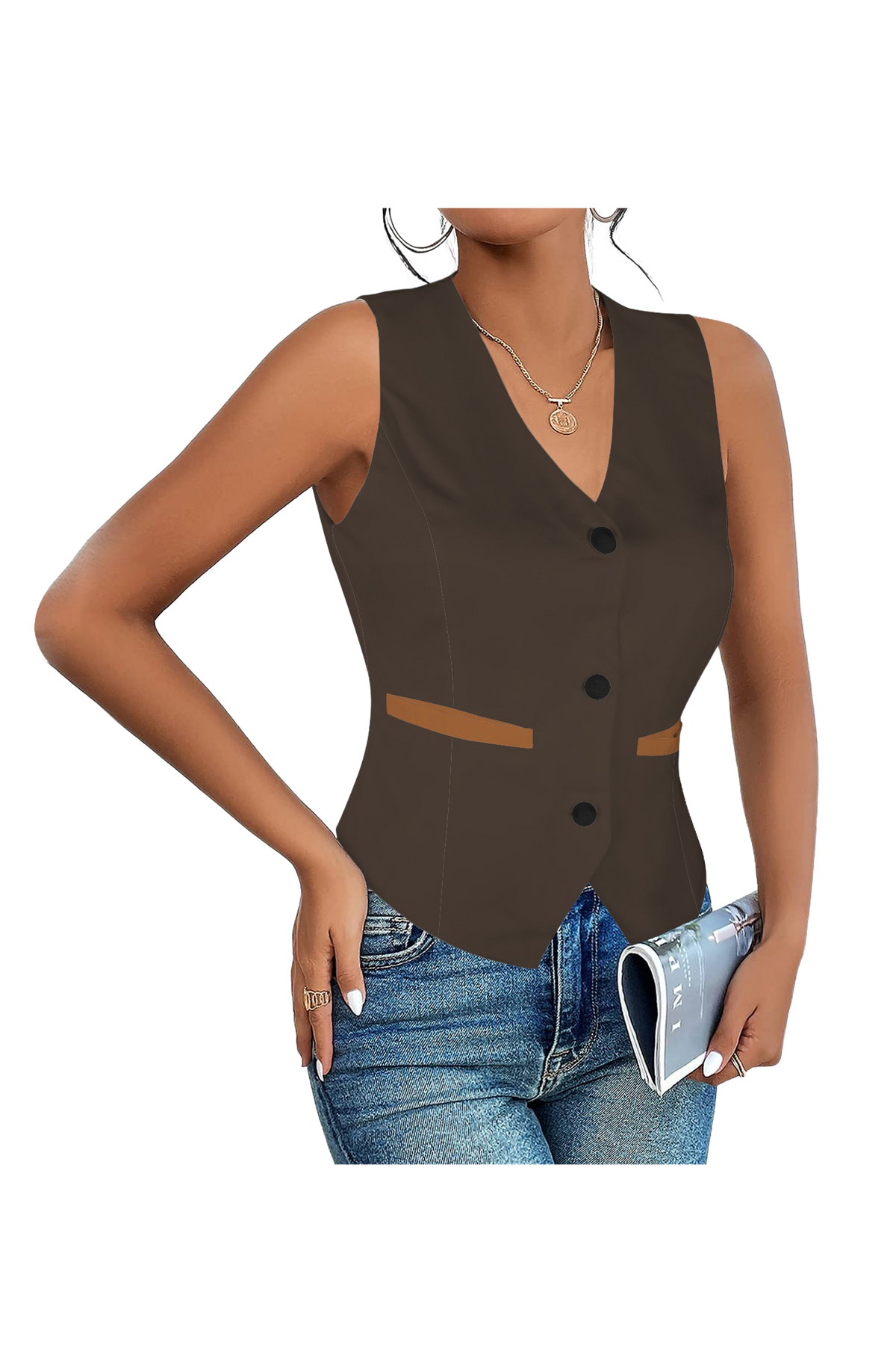 Veste femme - Brun motif broderie au dos